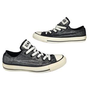 Converse All Star Shoes Womens 6 Black Silver Chevron Shiny Irridescent Metallic